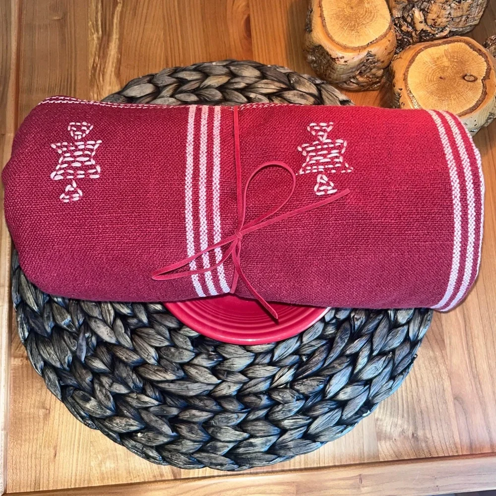 Pottery Barn Table Cloth Throw Watson Red Plaid 50x50 100% Cotton Holiday Classi